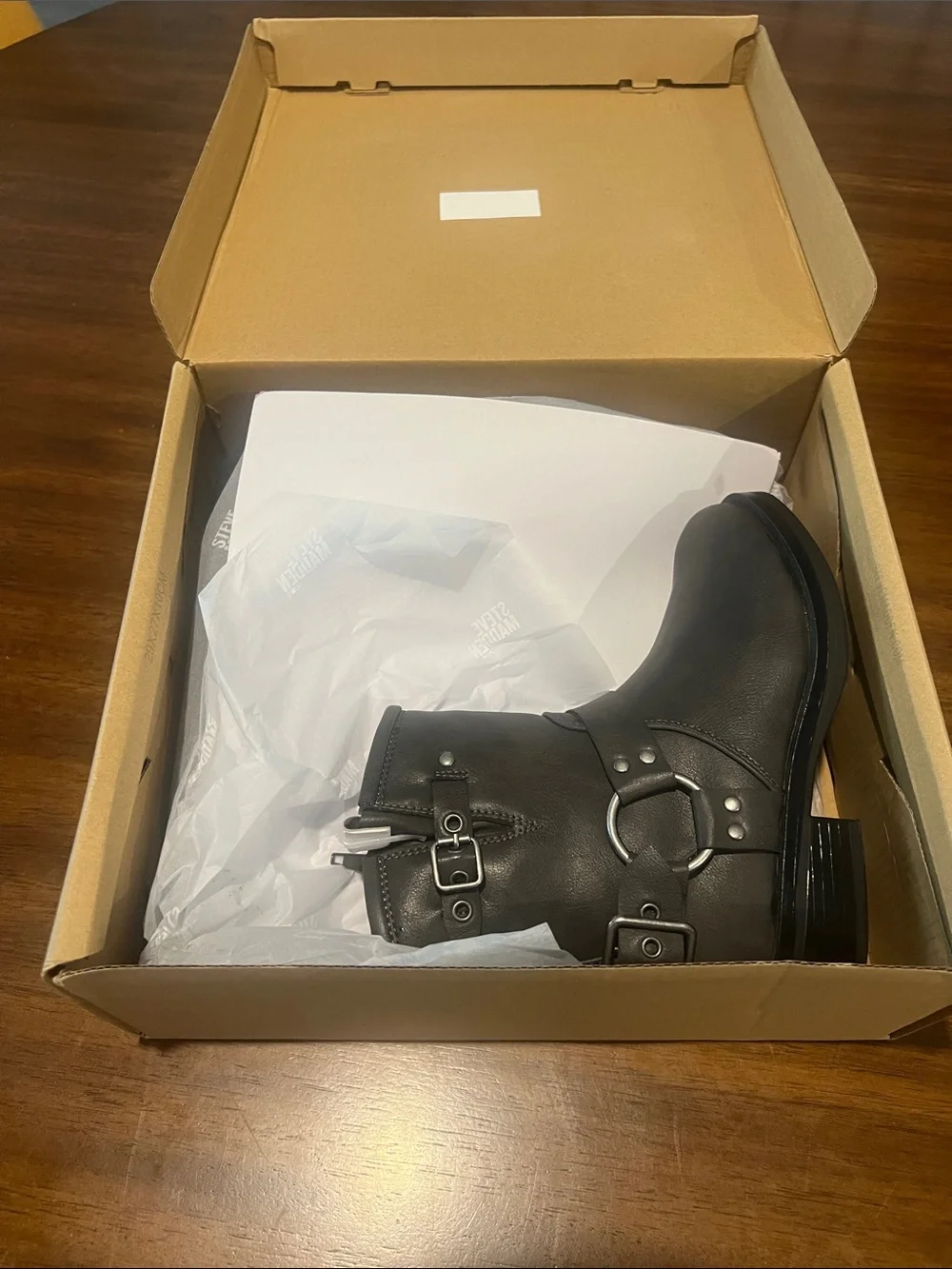 Steve Madden Black Girls Moto Boot with Buckles